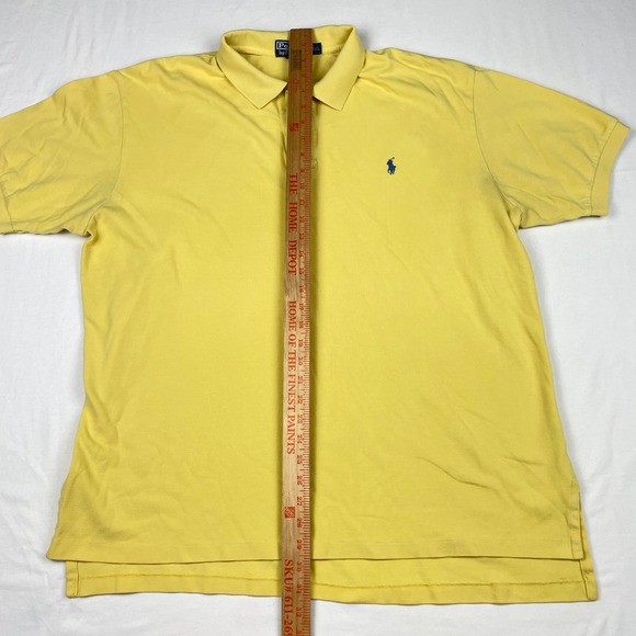 Polo Ralph Lauren Mens XXL Yellow Short Sleeve Pique Polo Shirt Blue Pony Logo - Picture 5 of 8